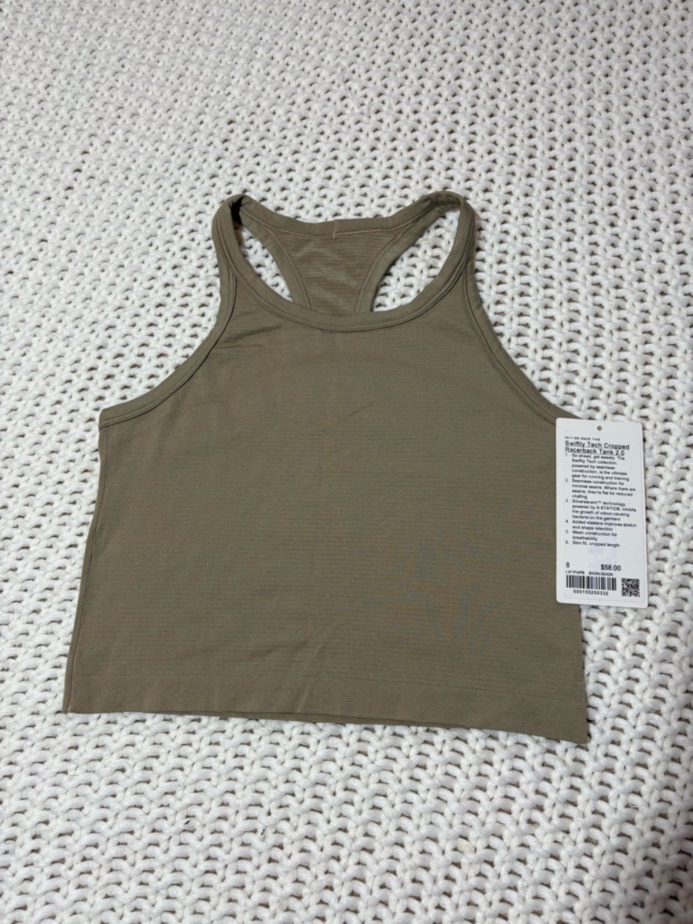 lululemon swiftly tech cropped racerback tank 2.0 in sheer oak size 8